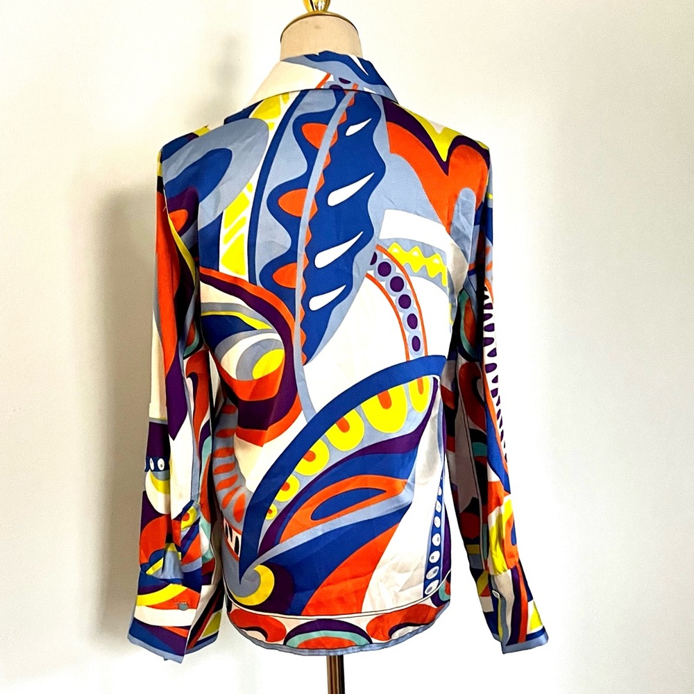 ZARA, Vibrant Long Sleeve, Multicolored Abstract Geometric Blouse, Size XSmall - Picture 4 of 11